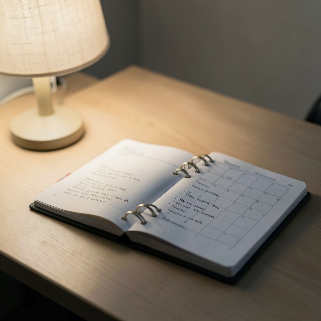 Planificación de una búsqueda de empleo sobre un cuaderno abierto